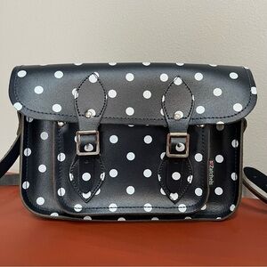 Zatchels Genuine Leather Polka Dot Satchel Crossbody Navy Blue Buckles